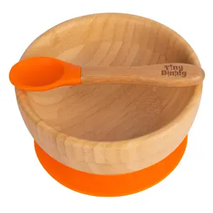 Tiny Dining - Children's Bamboo Suction Bowl& Spoon Set - Orange