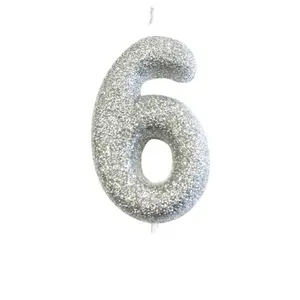 Anniversary House Metallic Glitter 6th Birthday Pick Candle Silver (One Size)