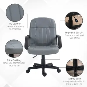 HOMCOM PU Leather Office Chair Swivel Home Mid-Back Computer Desk Chair, Grey