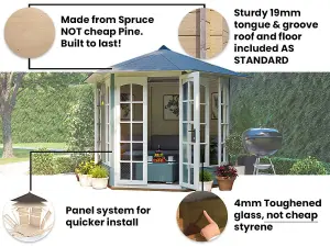 Dunster House Wooden Summerhouse 2.5 x 2 Metres Hexagonal Sun Room Vantage 250