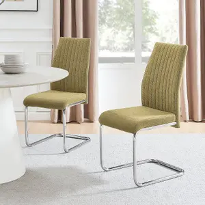 Furniturebox UK Lorenzo 2x Sage Green Fabric Silver Leg Dining Chair