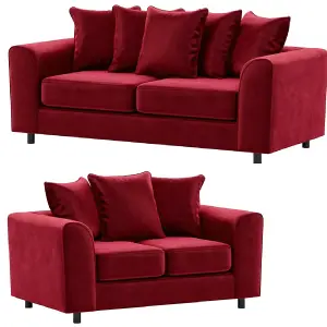 Brooklyn Plush Velvet Fabric Sofa Set 3 and 2 Seater sofa Foam Red