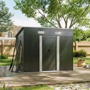 8ft. W x 4ft. D Metal Pent Garden Shed Black