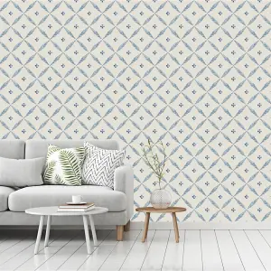 Galerie Blomstermala Blue White Leaf Trellis Smooth Wallpaper