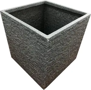 2 x Square Brick Slate Effect 38cm Grey Plastic Lightweight Summer Flower Gardening Plant Pot