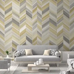 Grandeco Grey & yellow Chevron Matt Mural