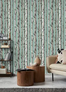 Fine Decor Birch Trees Blue Wallpaper FD43293