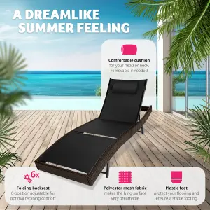 Sun Lounger Moana - weather & UV-resistant, 6 position backrest, removable pillow - mixed brown