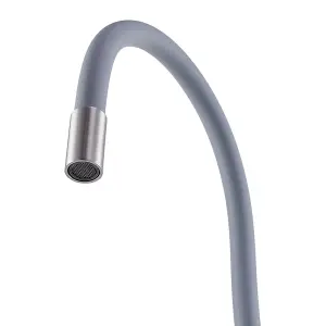 G1/2 Flexible Silicone Dual-Handle Kitchen Faucet Mixer Tap Pull-down Sprayer Grey Faucet