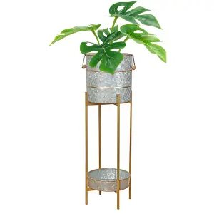 Gold Band Floor Standing Hallway Indoor Outdoor Garden Planter with Tray