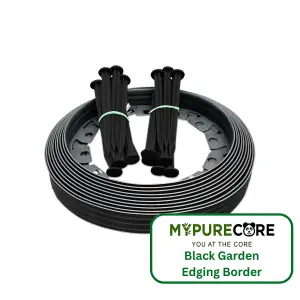 Flexible Black  Garden Edging Border 10m Complete with 20 Securing Pegs Perfect Flower Beds Lawns and Pavement Design 40mm High