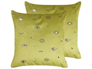 Set of 2 Cushions AEONIUM Velvet 45 x 45 cm Abstract Olive Green