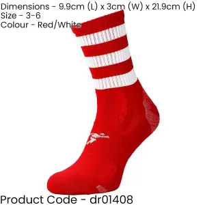 JUNIOR Size 3-6 Hooped Stripe Football Crew Socks RED/WHITE Training Ankle