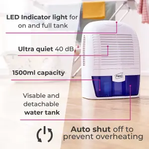 Neo Portable 1.5L Dehumidifier Compact Ultra Quiet Condensation Damp Mould Moisture