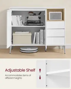 VASAGLE Sideboard, Storage Cabinet, With Doors And Height Adjustable Shelf, 3 Drawers,  For Living Room, Kitchen, Cloud White