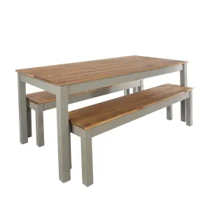 Core Products Corona Grey 150cm long Dining Table with 2 Grey Pine Double Benches