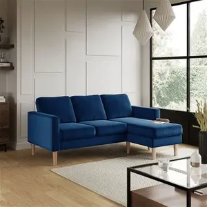 Dunelm Jacob Velvet Reversible Small Corner Chaise Sofa, Mid Century, Blue, Luxe Navy, Fabric/Velvet