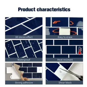 10Pcs Peel and Stick Waterproof Decorative Backsplash Self-Adhesive Wall Tiles for Kitchen and Bathroom (1.2mm T)