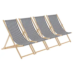 Harbour Housewares - Folding Wooden Garden Deck Chairs - Black Stripe - Pack of 4