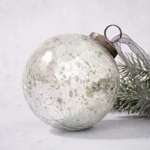 Crackle Glass Bauble (Set of 3) Silver / 10cm H x 10cm W x 10cm D