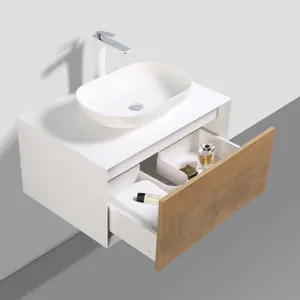 Declan White & Oak Wall Mounted Vanity Unit & Basin Set (W)800mm (H)400mm