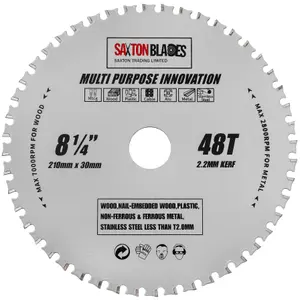 Saxton TCT Multi Purpose Innovation Circular Saw Blade 210mm x 48T x 30mm Bore + 16, 20, 25mm Rings