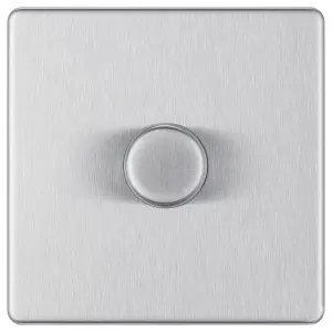 GoodHome Flat profile Single 2 way 200W Screwless Dimmer switch Silver 1 gang