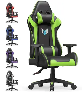 PU Leather Office Chair with 2D Armrests with Lumbar Support and Headrest for Home Office Gamer-Green