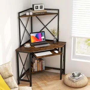 Costway Corner Writing Desk Home Office Space-Saving Computer Desk with Keyboard Tray