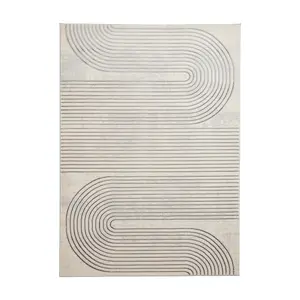 Grey Ivory Abstract Striped Modern Easy to clean Rug for Dining Room-160cm X 220cm