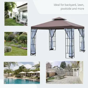 Outsunny 3 x 3(m) Patio Gazebo Canopy Garden Pavilion with 2 Tier Roof, Coffee