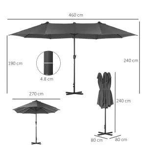 Outsunny 4.6M Garden Patio Umbrella Canopy Parasol Sun Shade w/ Base Grey