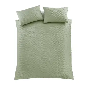 Catherine Lansfield Jacob Geo Soft Touch King Duvet Cover Set with Pillowcases Sage Green