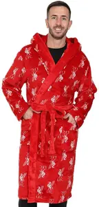 Liverpool F.C. Mens Official Dressing Gown Red Fleece Hooded LFC Robe