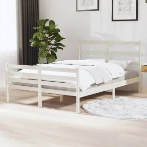 Berkfield Bed Frame White Solid Wood Pine 120x190 cm 4FT Small Double