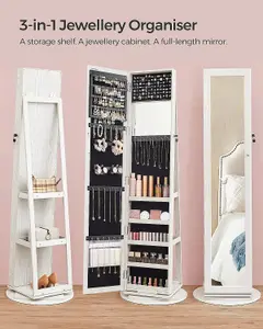 Jewellery Cabinet, 360 Swivel with Storage Shelf, Jewellery Armoire with Full-Length Dressing Mirror, Lockable, 160 cm High