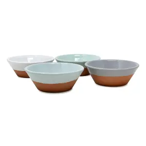 Rustic Pastel Half Dipped Terracotta Kitchen Set of 4 Mixed Side Bowls (Diam) 15cm