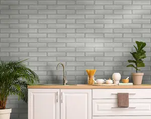 Holden Decor Celadon Gloss Tile Grey Wallpaper