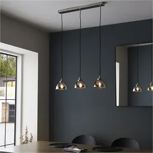 Hanging Ceiling Bar Pendant Light - Bright Nickel Plate & Mirrored Glass - 3 X 7W LED E14