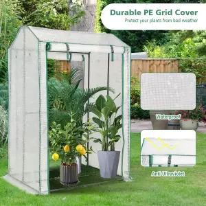 COSTWAY Outdoor Greenhouse Walk-in Garden Greenhouse w/ 2 Zippered Roll up Doors