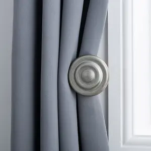 A.Unique Home Ribbed Wooden Curtain Pole with Rings and Fittings - 35mm - 11cm - Antique Silver