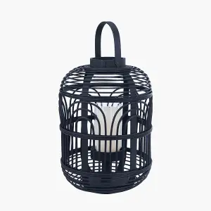 Small Black Bamboo and Glass Lantern