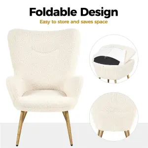 Yaheetech Ivory Boucle Accent Chair with Wood-tone Metal Legs