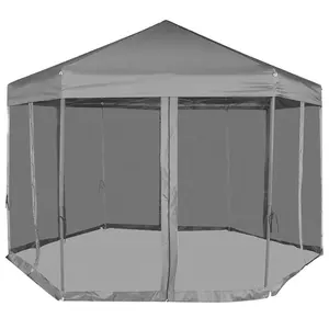 Berkfield Hexagonal Pop-Up Marquee with 6 Sidewalls Grey 3.6x3.1 m