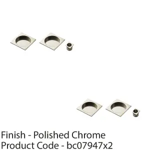 2 PACK - 30mm Sliding Door Rose & 2x 53mm Square Flush Finger Pulls - Polished Chrome