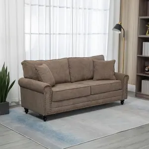 HOMCOM Fabric Sofa 3 Seater Sofa for Living Room w/ Throw Pillow Brown