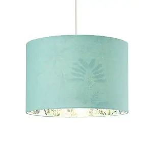 Designer Jungle Print Duck Egg Lamp Shade with Palm Trees, Sloths and Elephants