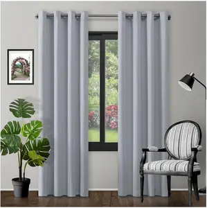 GC GAVENO CAVAILIA Silver Blackout Eyelet Curtains 66x72 Inches 80-90% Black Out Thermal Ring Top Curtain Pair Window