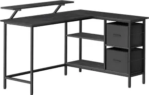 VASAGLE Corner Computer Desk, Home Office L-Shaped Desk with Adjustable Storage Shelf, 2 Drawers and Monitor Stand, Ebony Black