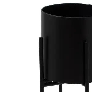 Cylindrical Planter on Frame - Metal - L22 x W22 x H72 cm - Matt Black